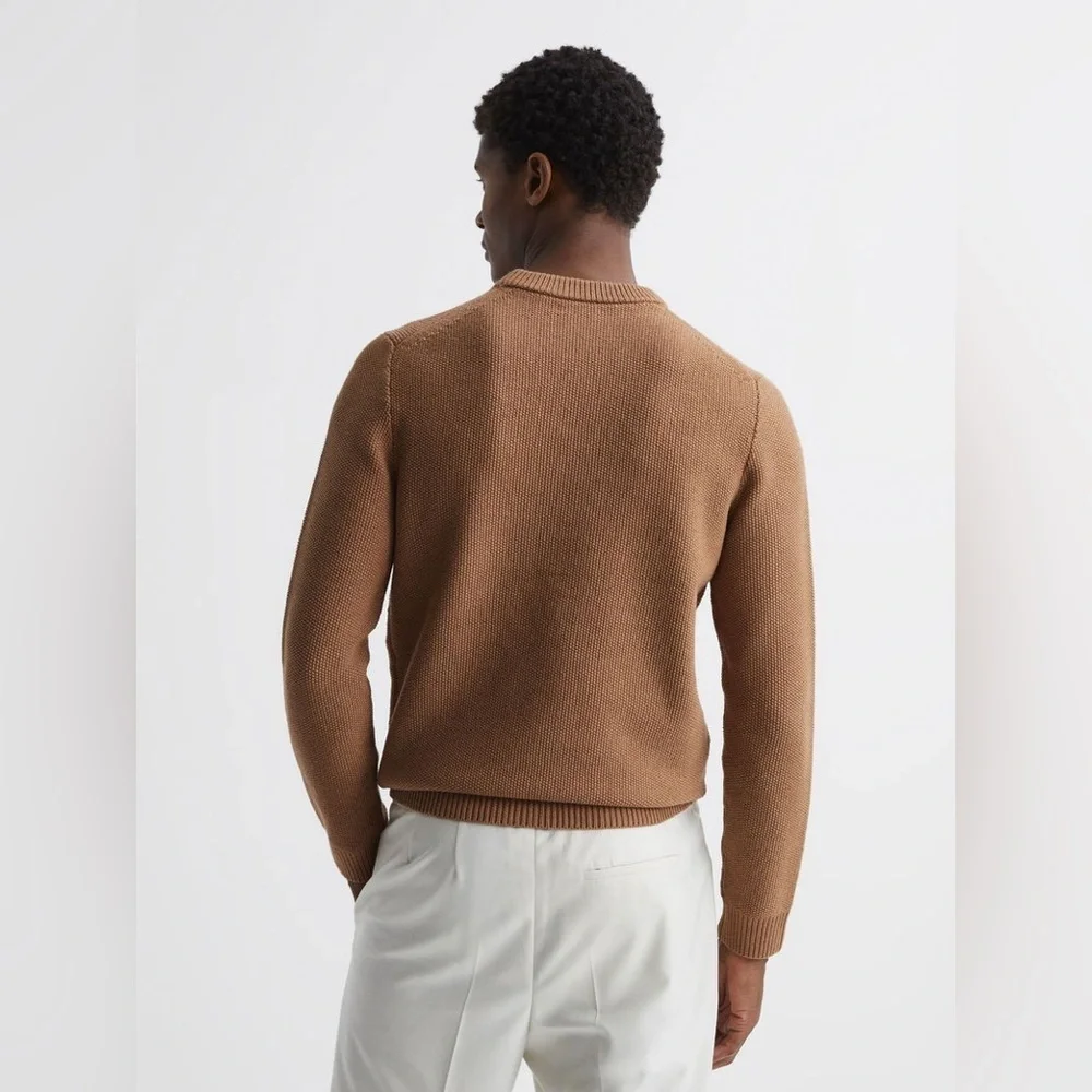 Reiss Cole Ribbed Crew Neck Jumper In Camel XL
